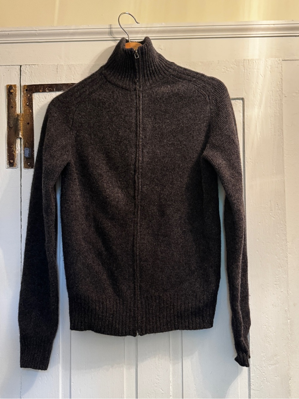 Y2K J.Crew Lambswool Full Zip Sweater Charcoal Sz S 2006